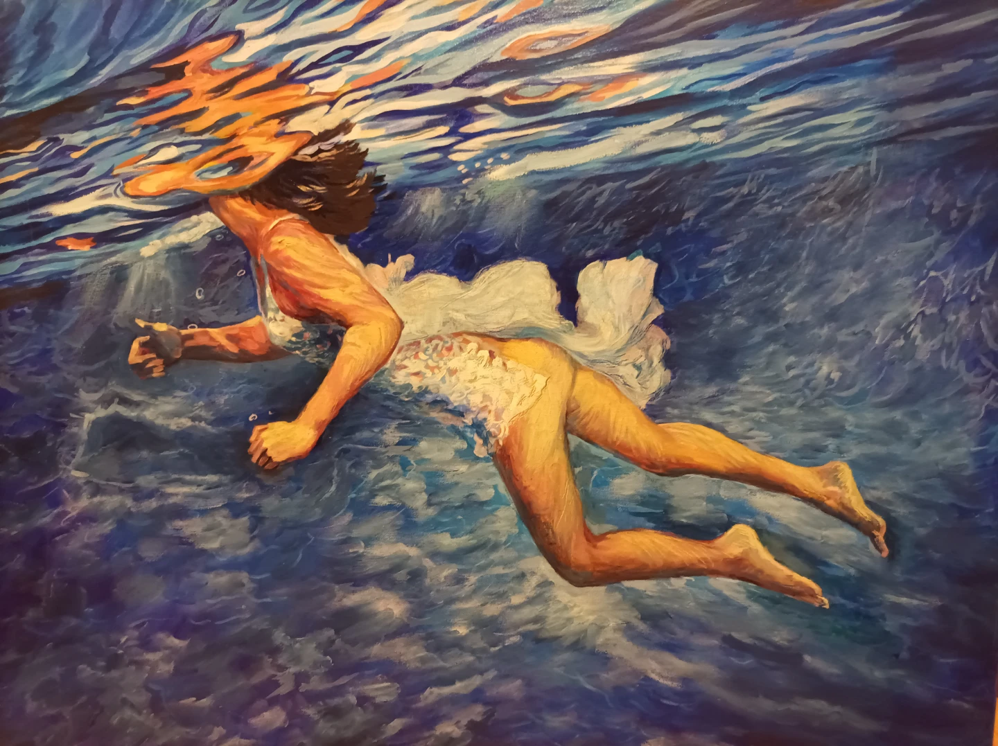 Painting of a Woman Swimming Underwater