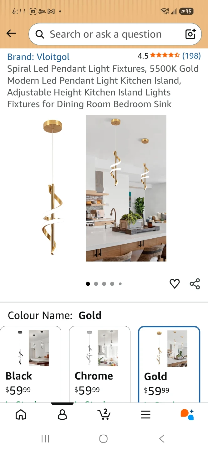 Gold Spiral LED Pendant Light Fixture