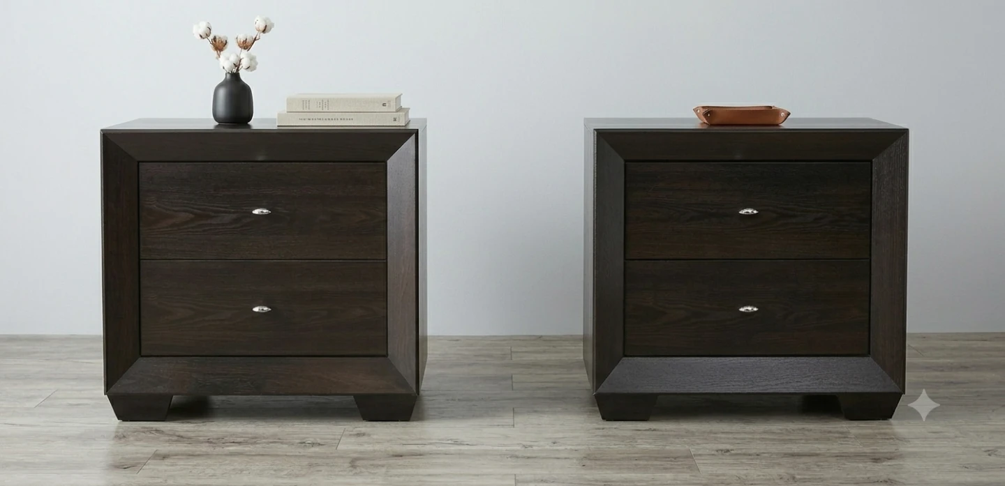 Set of 2 Black Oversized Nightstands Dresser Drawer