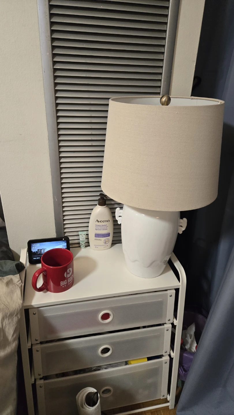 White Ceramic Table Lamp with Beige Shade