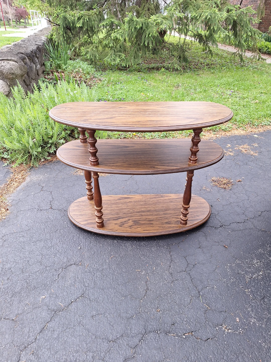 Vintage Oval 3-Tier Wood Side Table