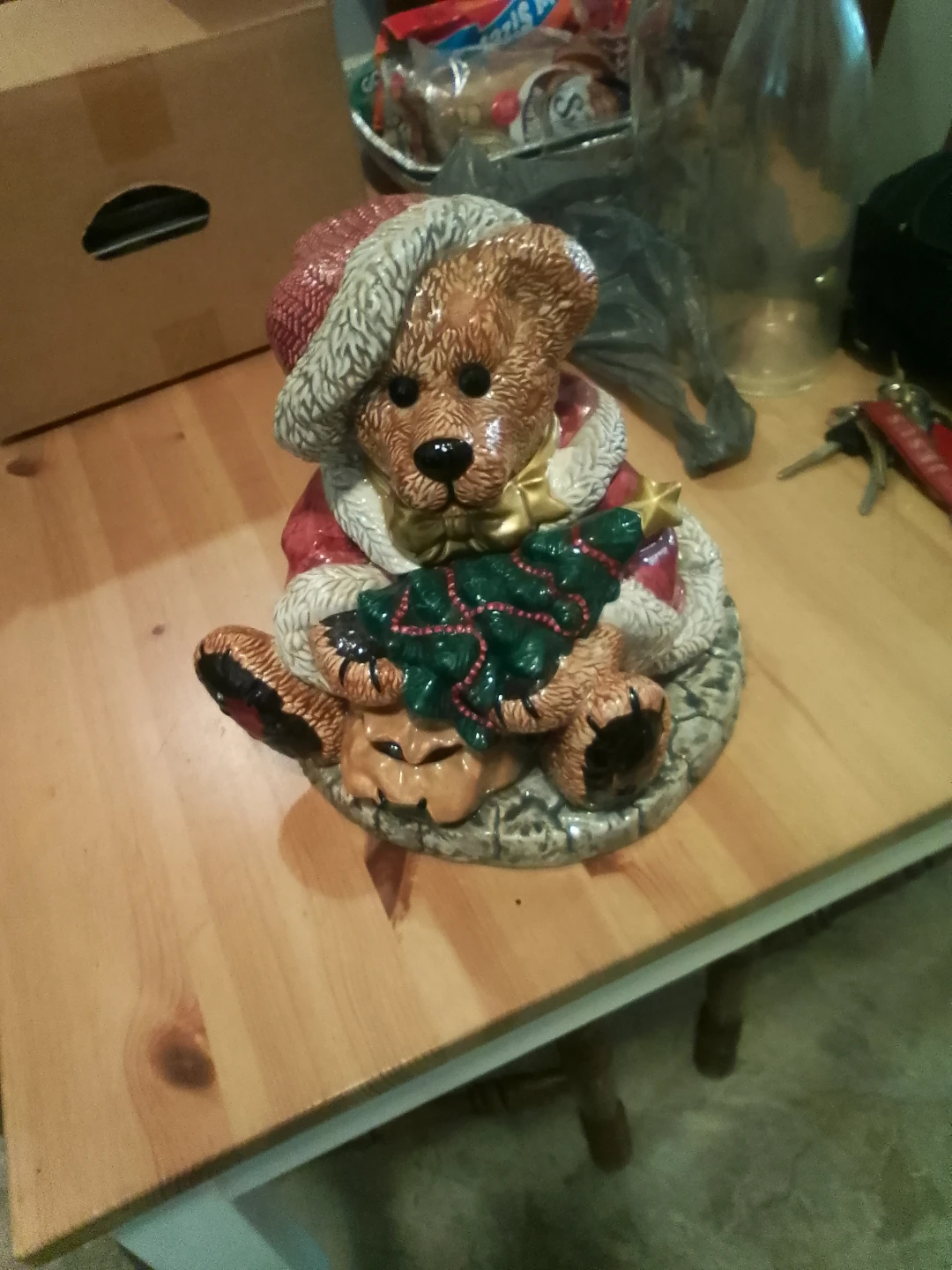 Ceramic Teddy Bear Christmas Cookie Jar