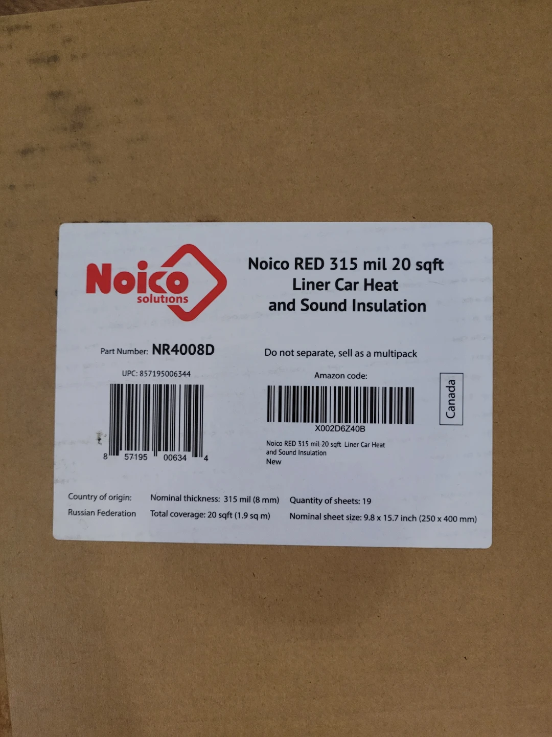 Noico RED 315 mil 20 sqft Liner Car Heat and Sound Insulation