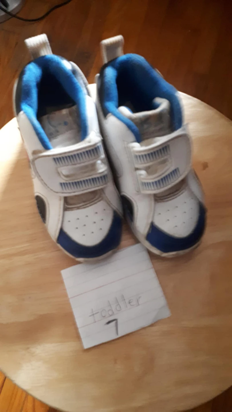 Toddler White and Blue Sneakers