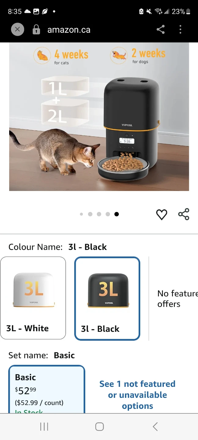 YUPOSL 3L Automatic Pet Feeder - Black