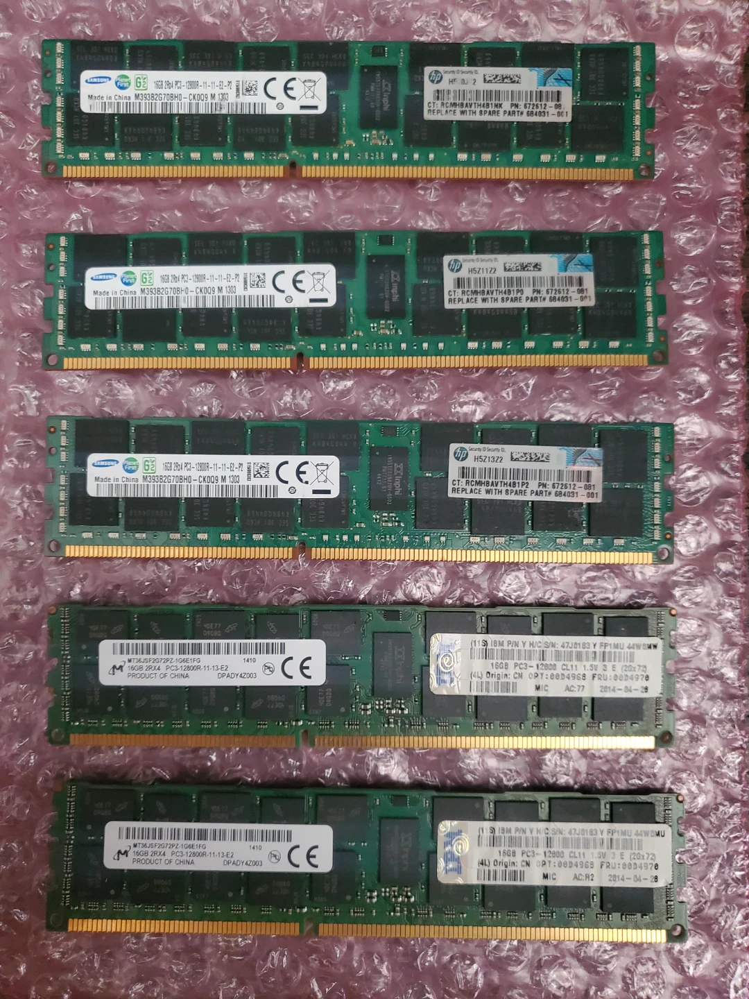 80GB (5x16GB) Five DDR3 ECC RAM sticks 1600Mhz