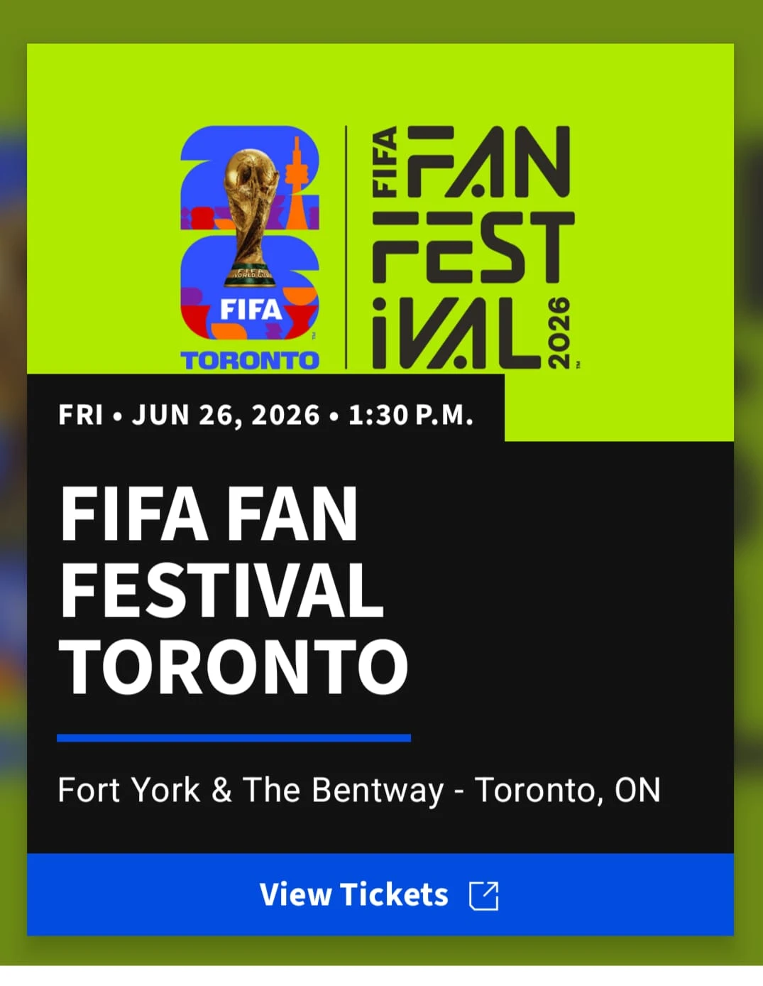 2 x FREE - FIFA Fan Festival Toronto June 26