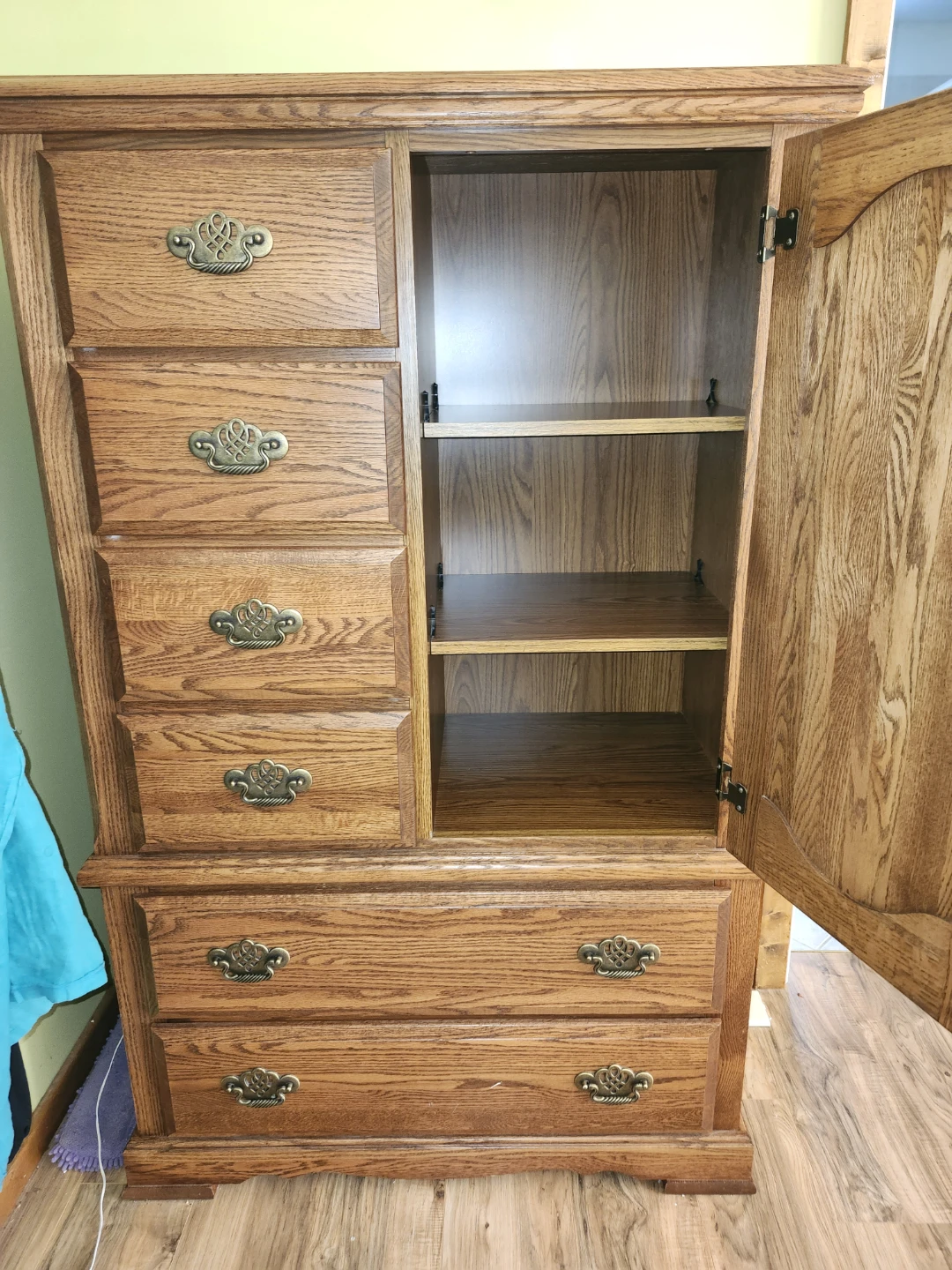 Solid Oak Dresser with Cabinet, 2 Nightstands and bookcase - photo 5