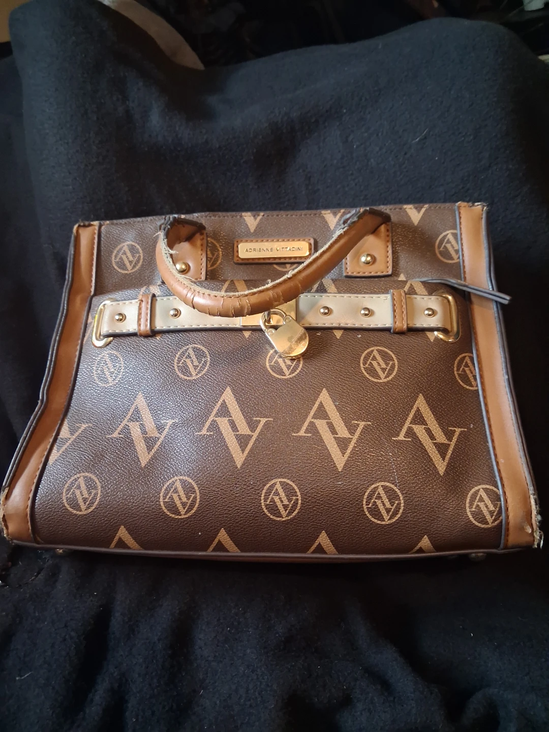 Adrienne Vittadini Brown Monogram Satchel Handbag - photo 3