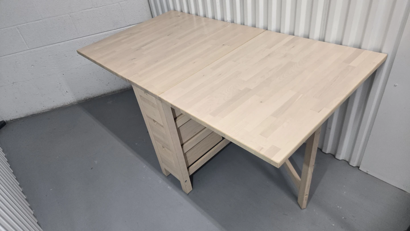 Light Wood Drop-Leaf Convertible table with 6 Drawers