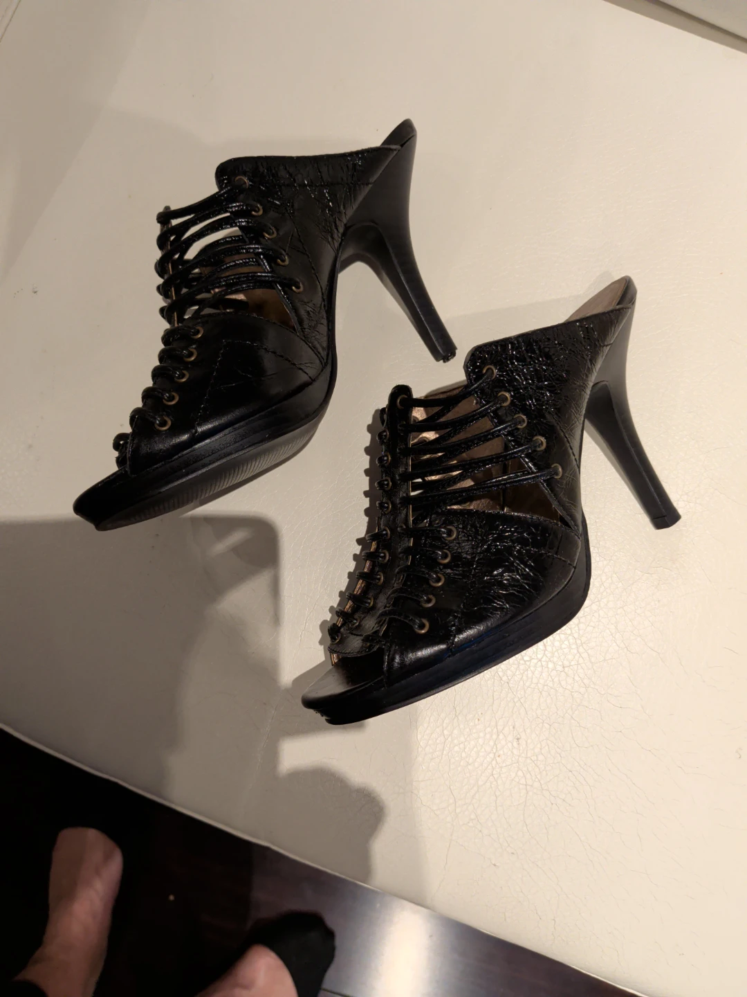 Black Leather Lace-Up Heels - photo 3
