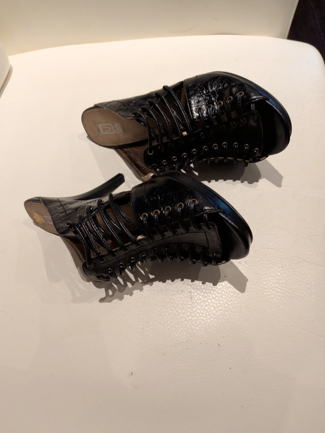 Black Leather Lace-Up Heels - photo 4