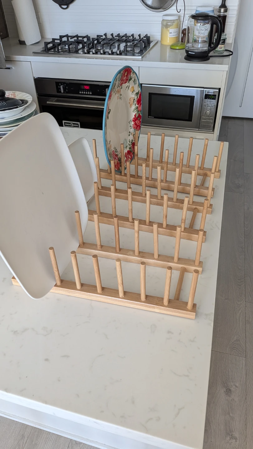 3.5× Wooden Plate Rack Organizer