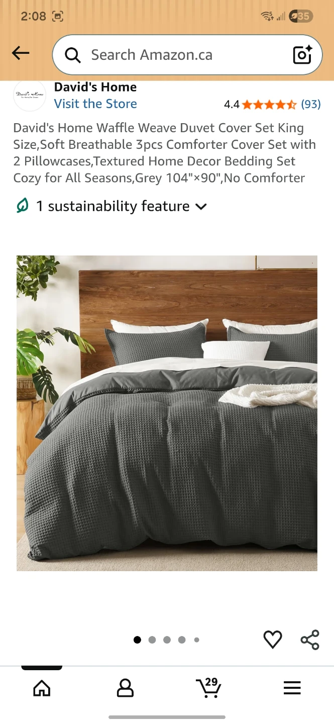 David's Home Waffle Weave Duvet Cover Set King Size Grey - photo 2