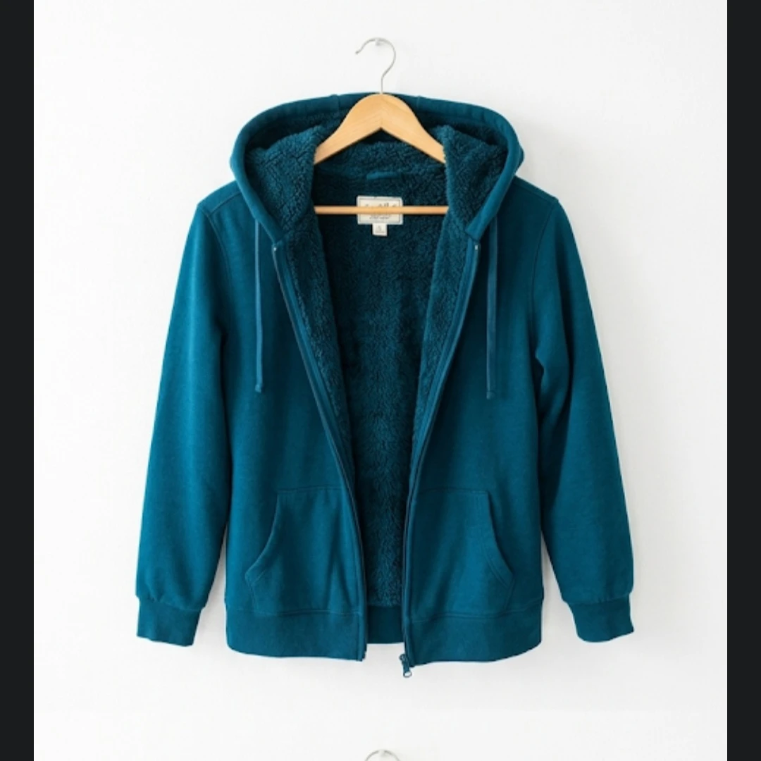 Women's Teal Sherpa Lined Zip-Up fleece Hoodie