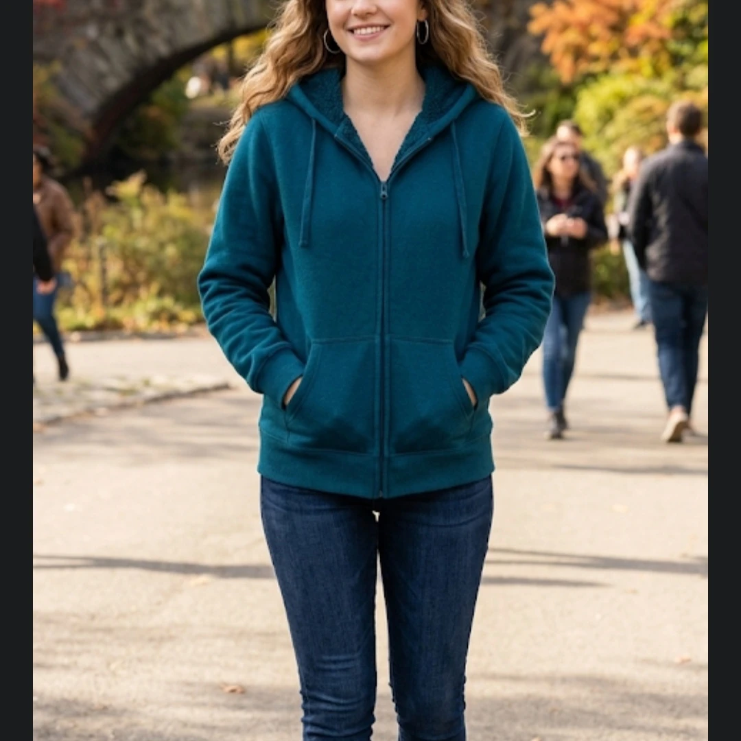 Women's Teal Sherpa Lined Zip-Up fleece Hoodie - photo 3