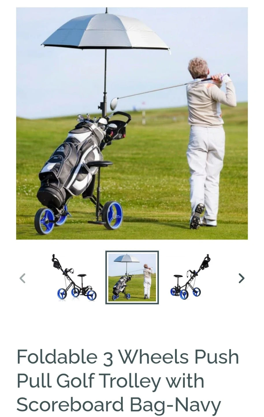 Foldable 3 Wheels Push Pull Golf Trolley with Scoreboard - photo 2