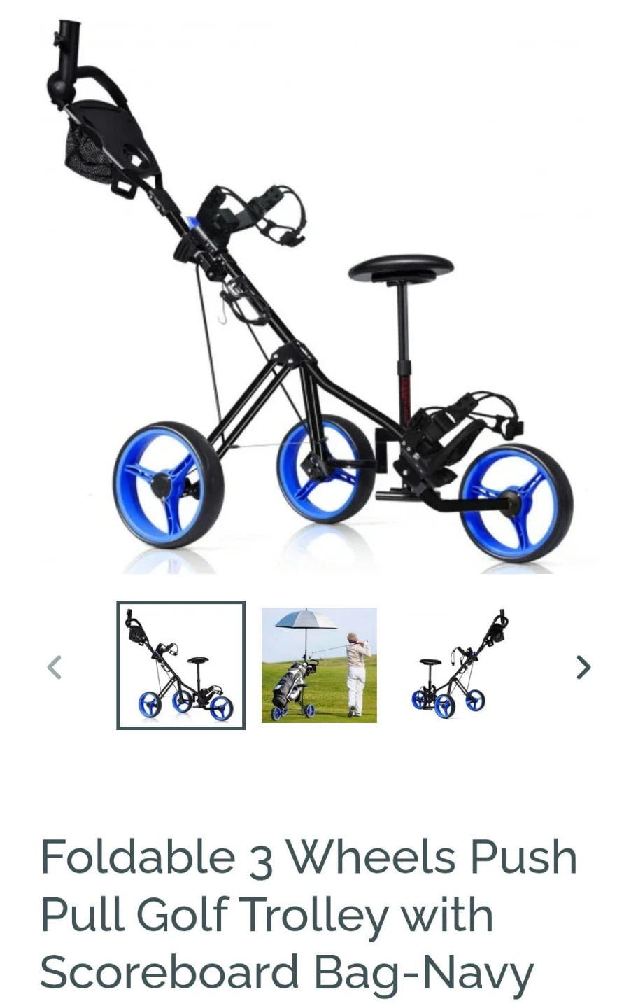 Foldable 3 Wheels Push Pull Golf Trolley with Scoreboard - photo 5
