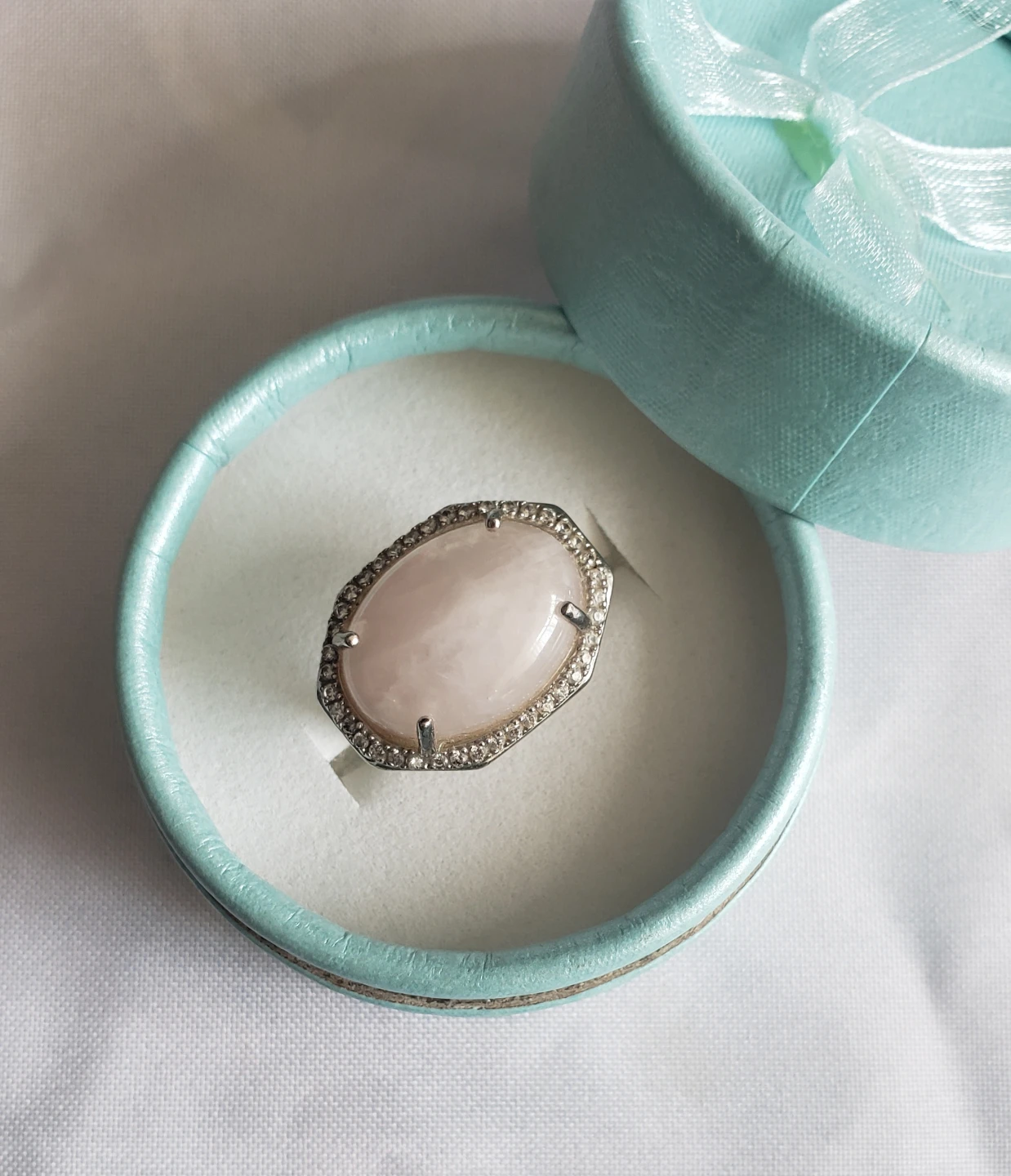 Like new 925 Silver Oval Rose Quartz Ring with Rhinestone - photo 3