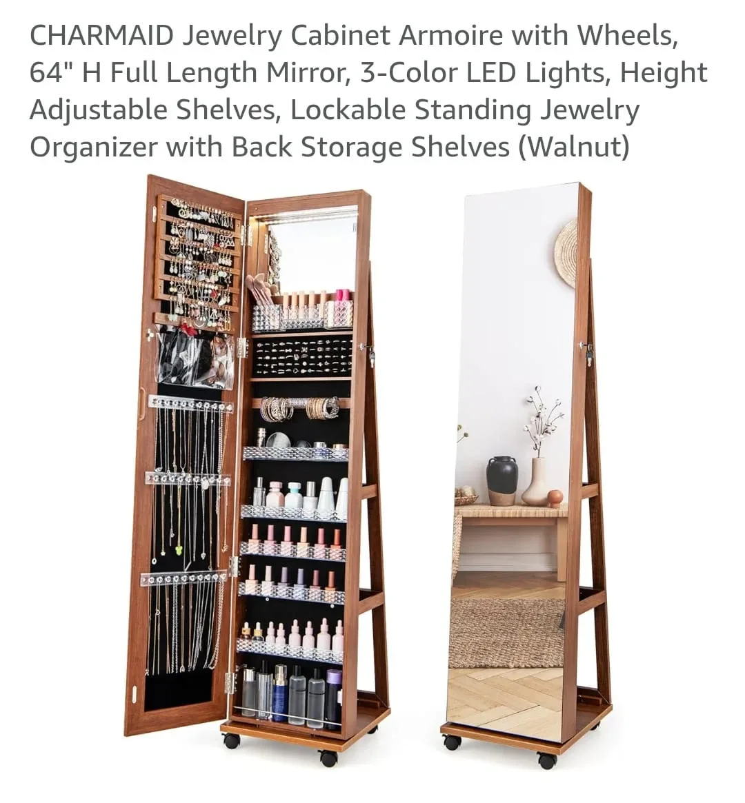 Jewelry Cabinet Armoire with Mirror