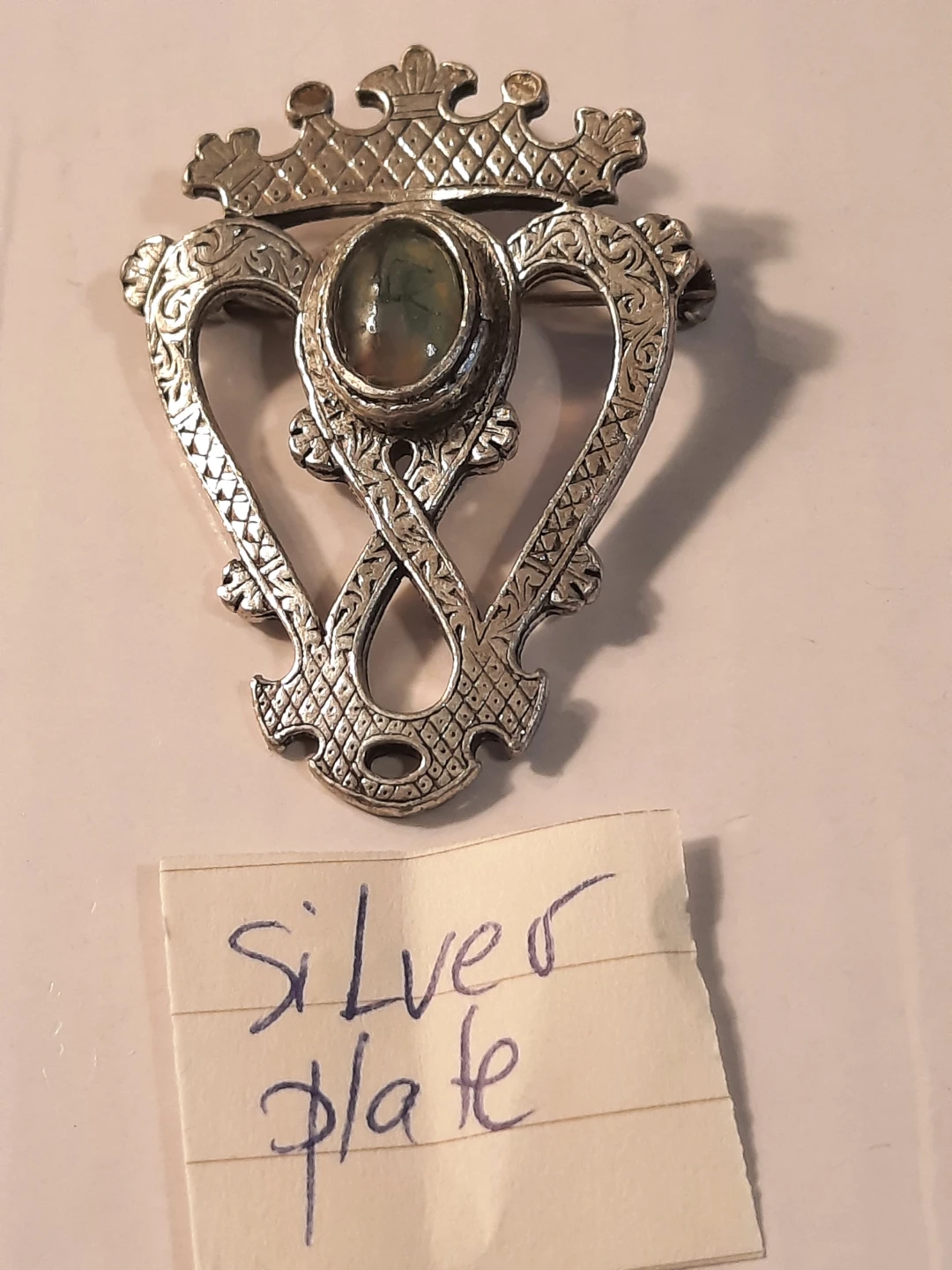 Silver Plate Brooch with Green Stone - photo 2