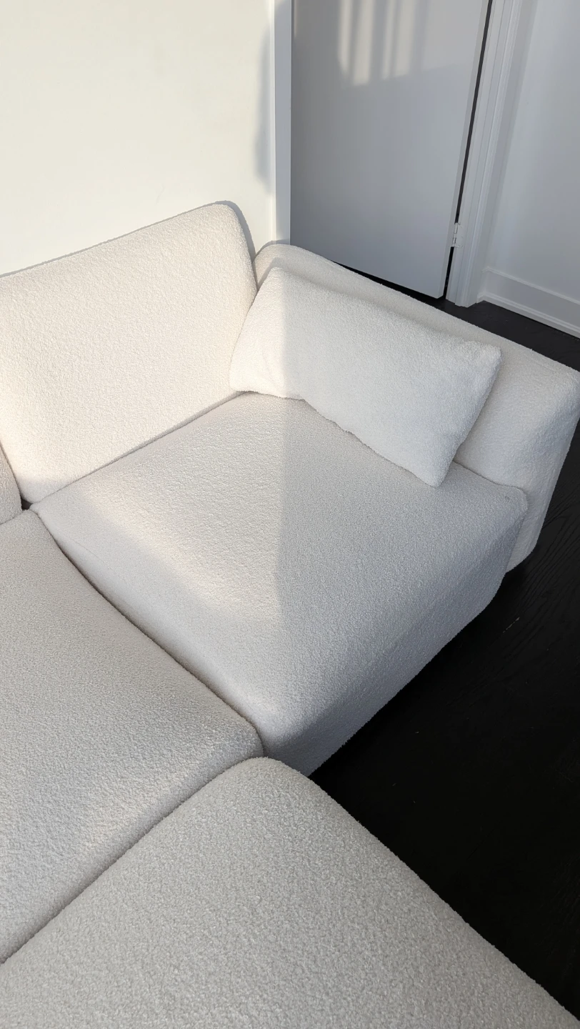White Bouclé Sectional Sofa - photo 3