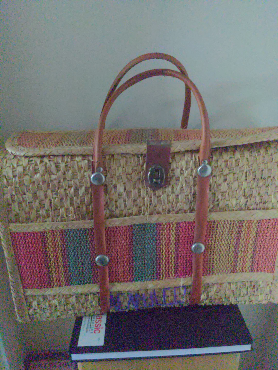 Woven Picnic/Beach Bag with Leather Straps⚽