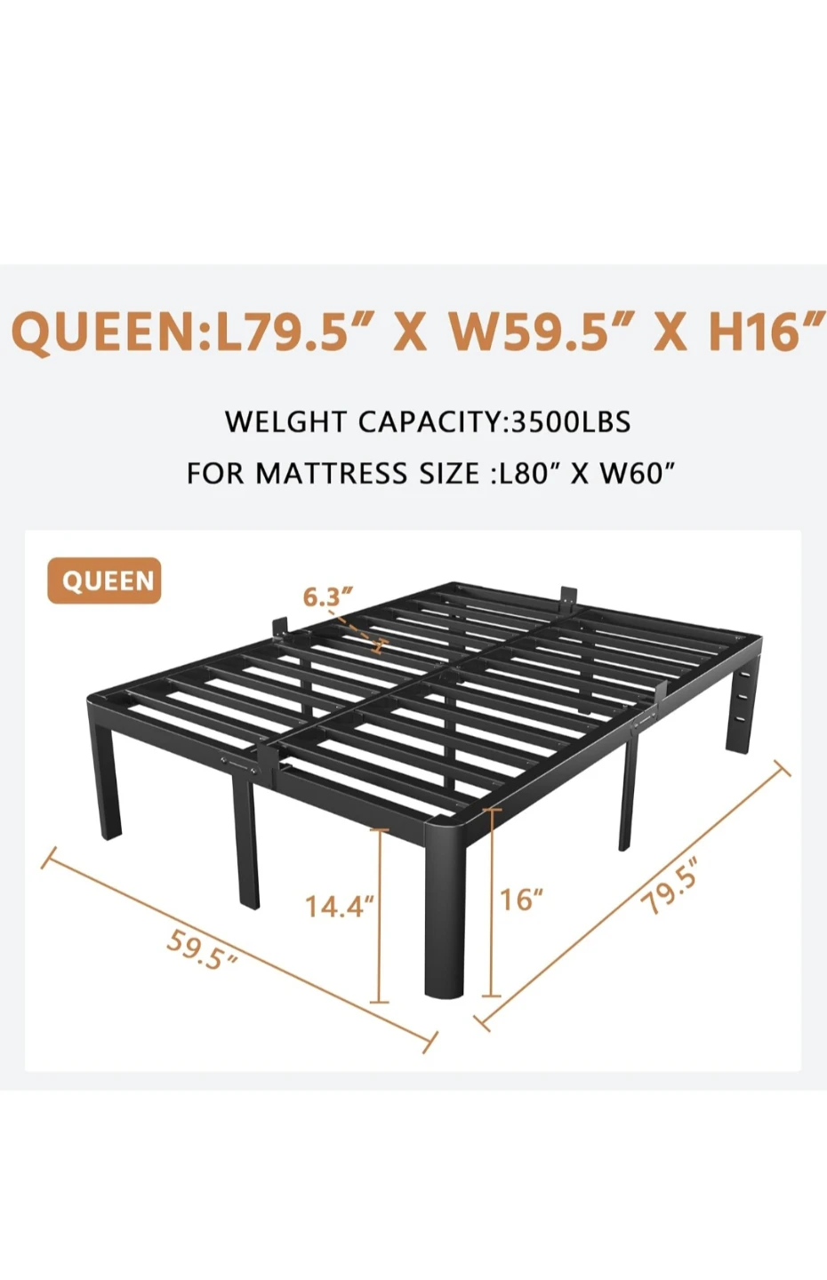 Queen Size Metal Bed Frame - photo 3