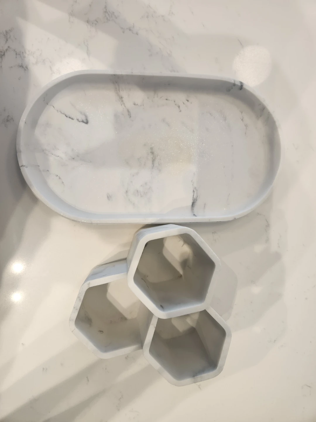 Marble Effect Organizer Tray and Holder Set For bathroom - photo 3