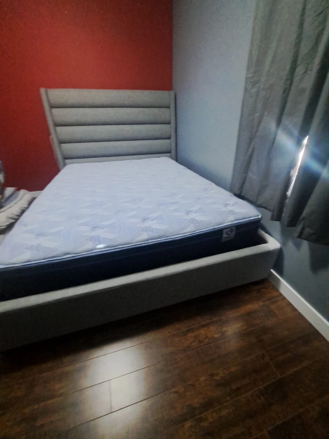 Grey Upholstered Modern Bed Frame and mattress with Headboard - photo 2