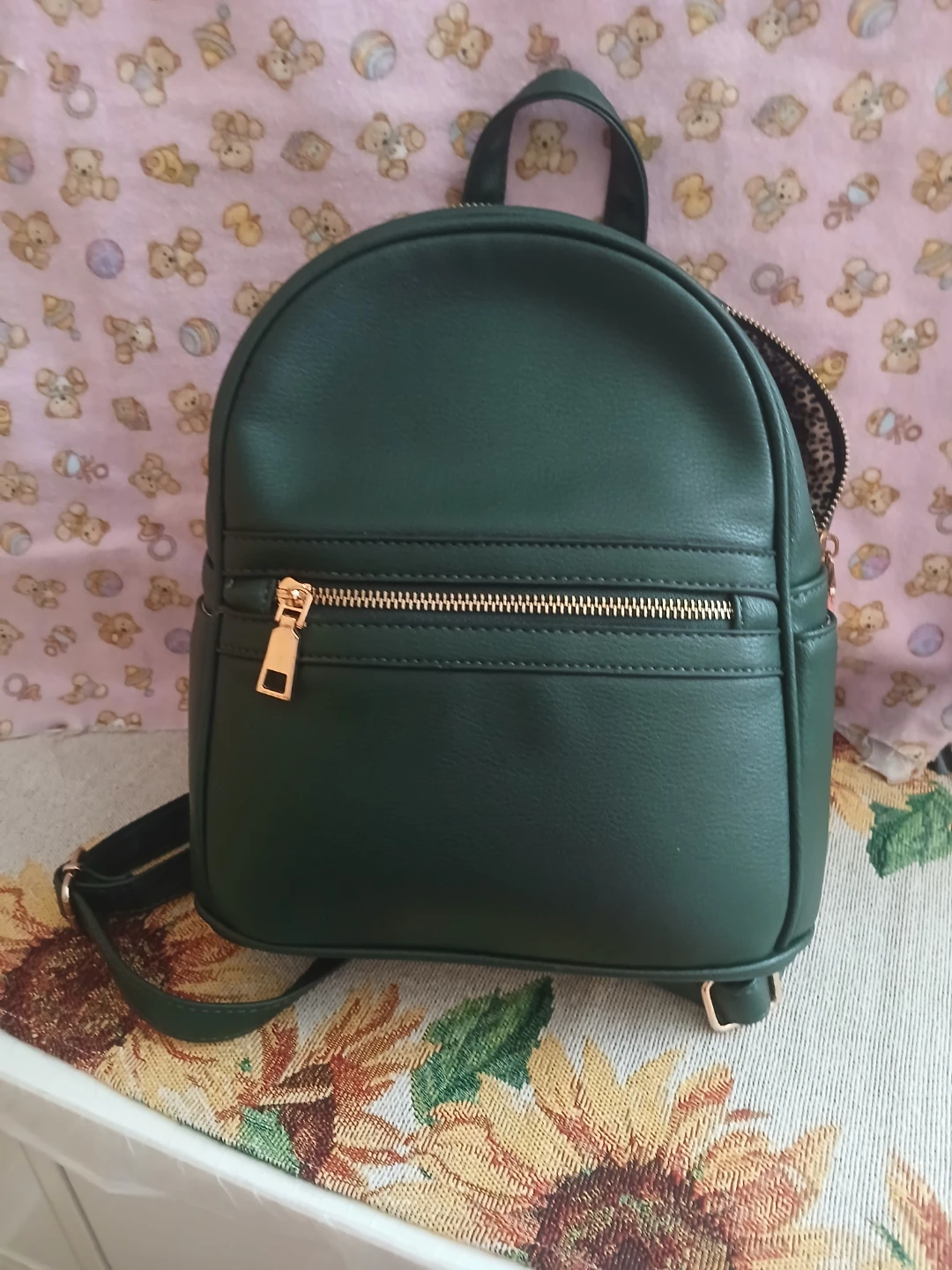Green Faux Leather Mini Backpack