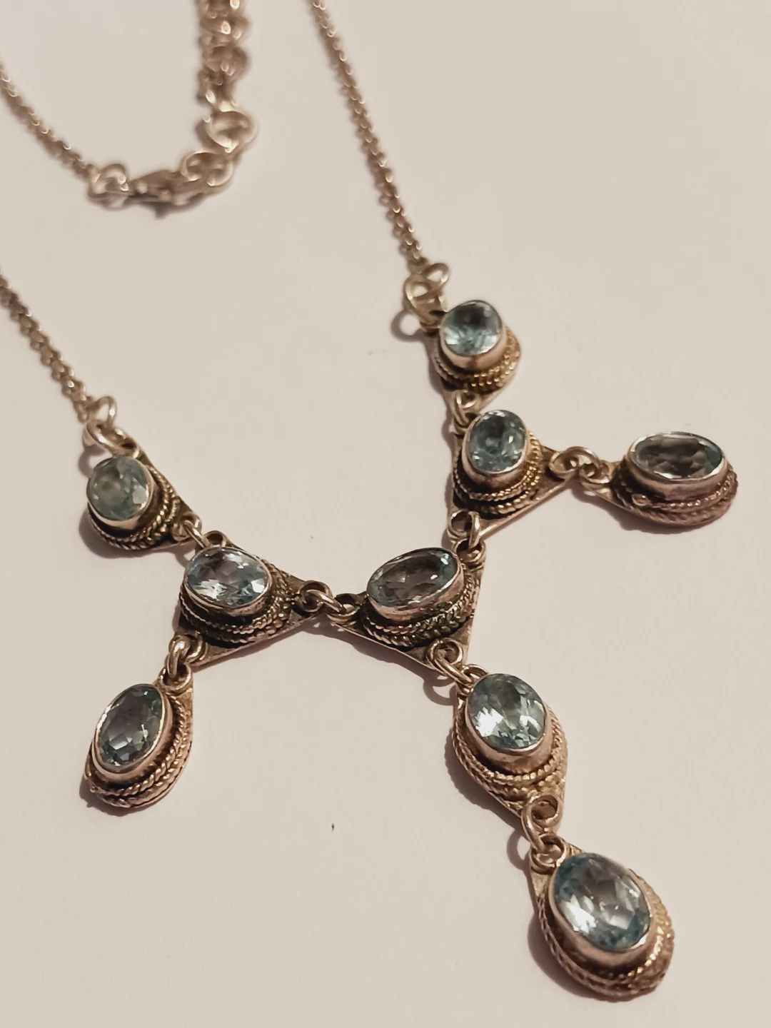 Sterling Silver 925 Blue Glacier Topaz Gemstones ✨️ Necklace - photo 4