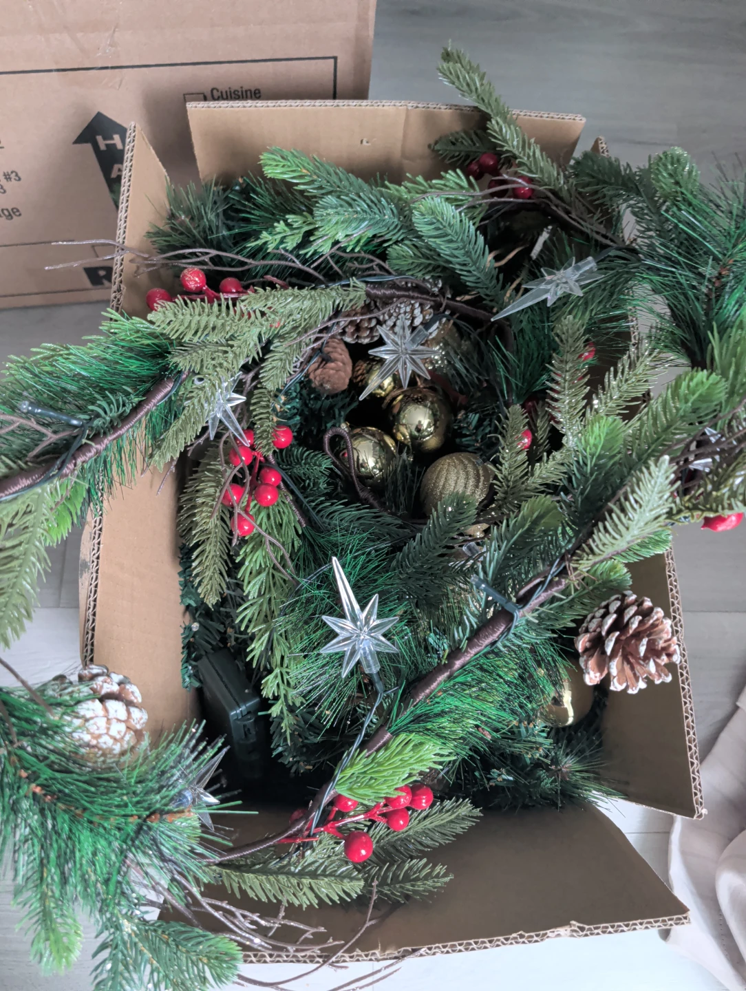 Christmas Garland with Lights and Ornaments