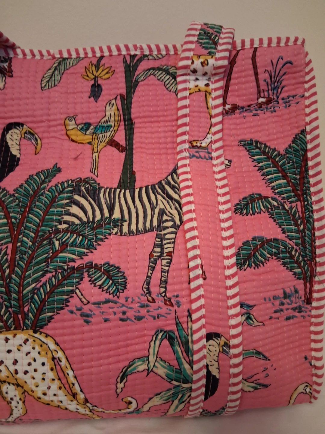 Pink Quilted Tote Bag with Tropical Animal Print - photo 3