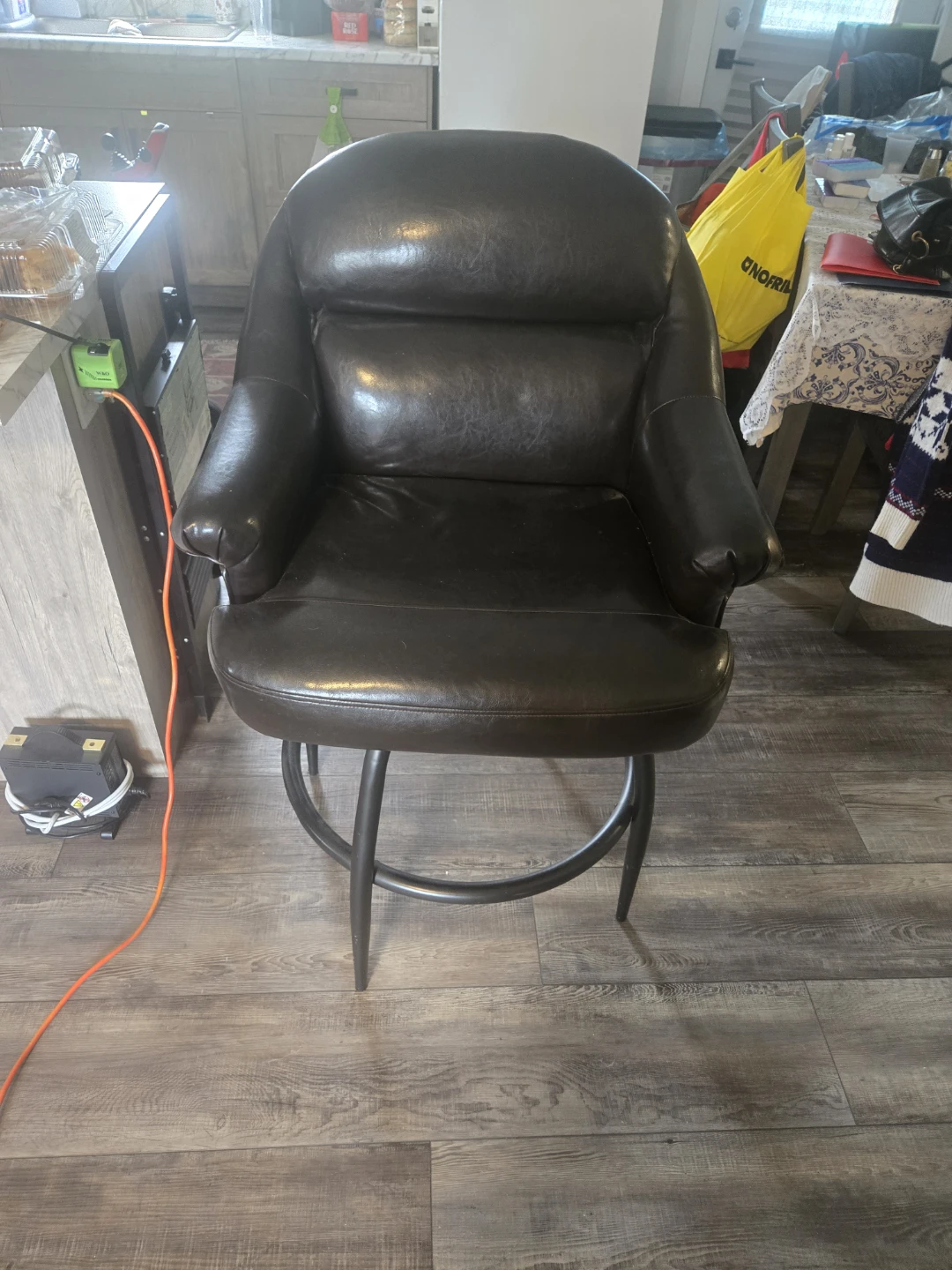 Brown Faux Leather Swivel Bar Stool