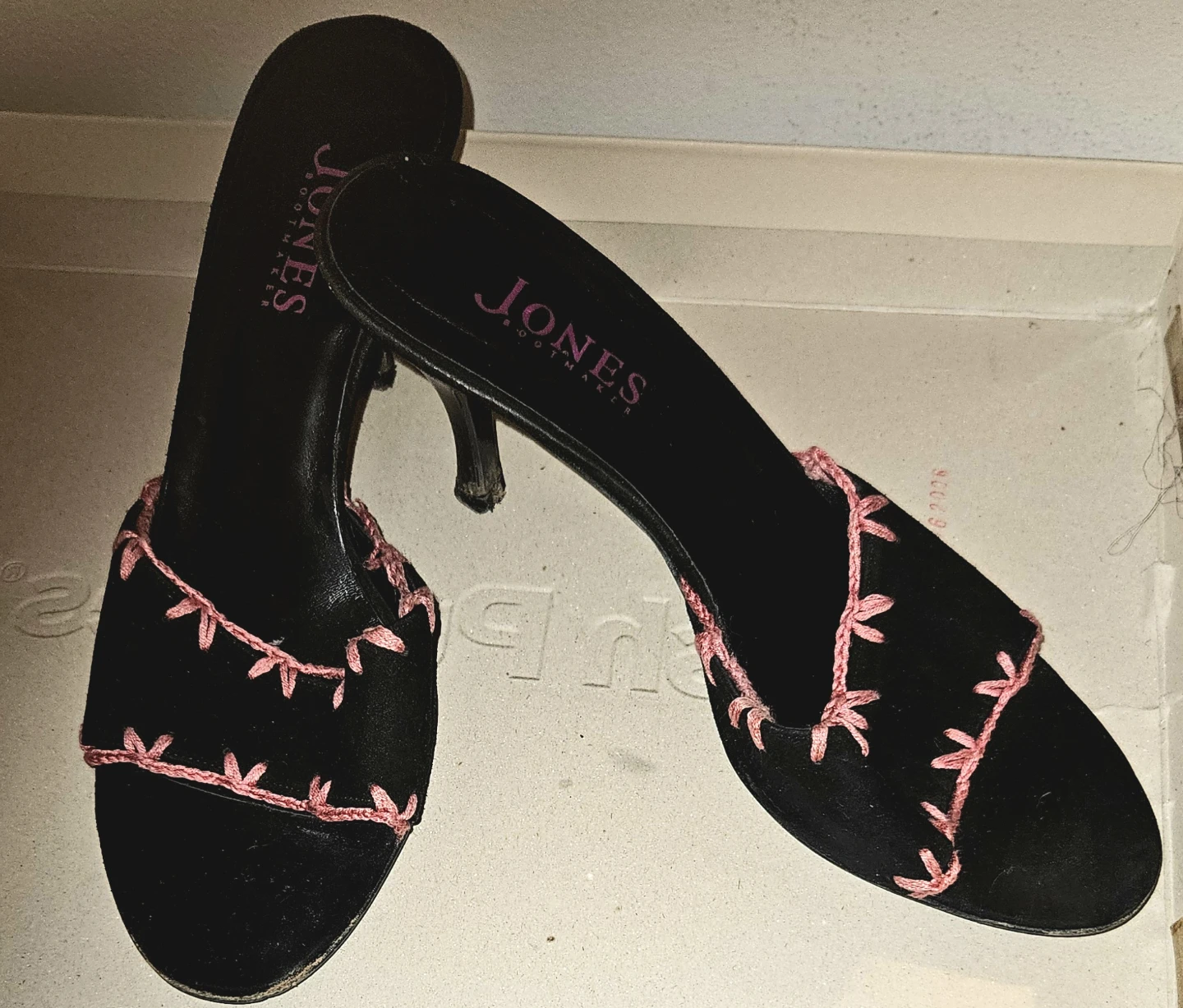 Jones New York Black Heels with Pink Embroidery