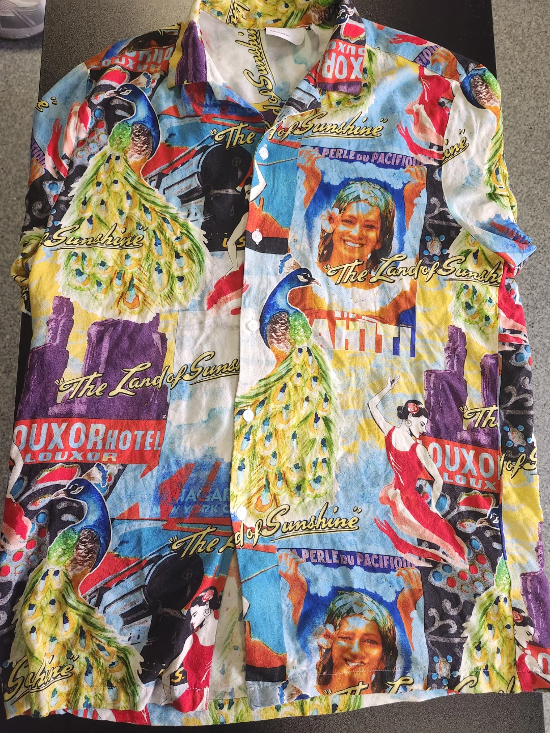 Hawaiian Shirt with Peacock and Vintage Travel Graphics - photo 2