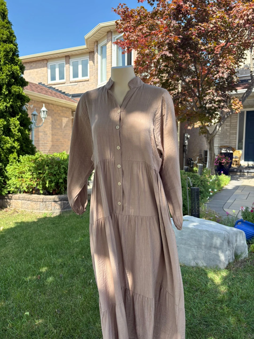Tiered Button-Up Maxi Dress - Beige - photo 2