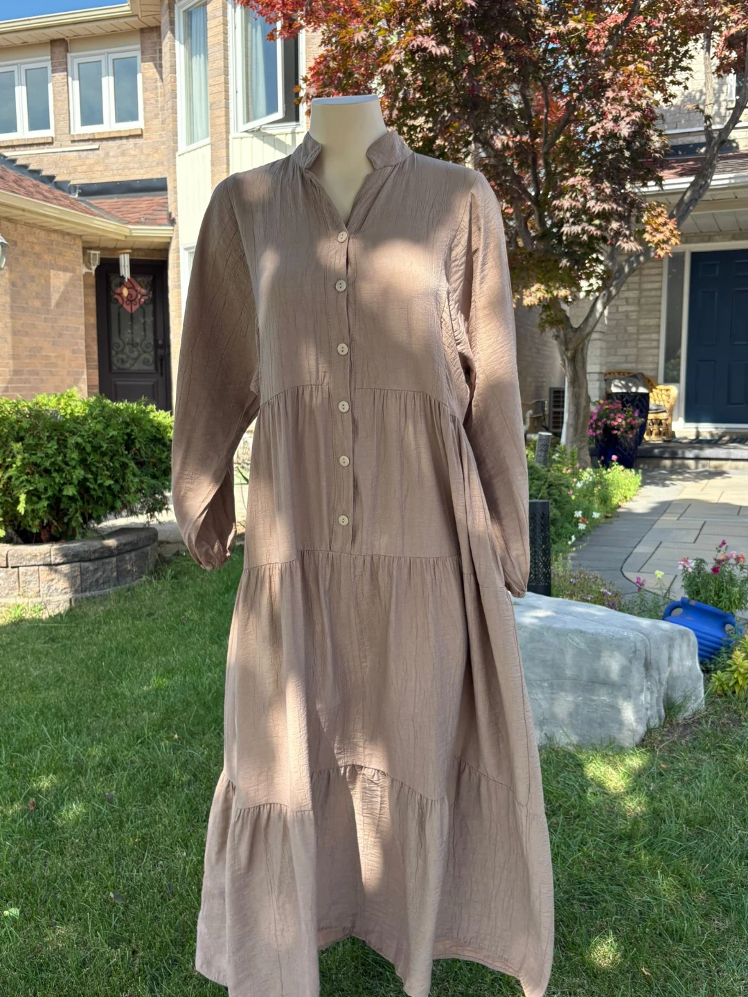 Tiered Button-Up Maxi Dress - Beige - photo 3