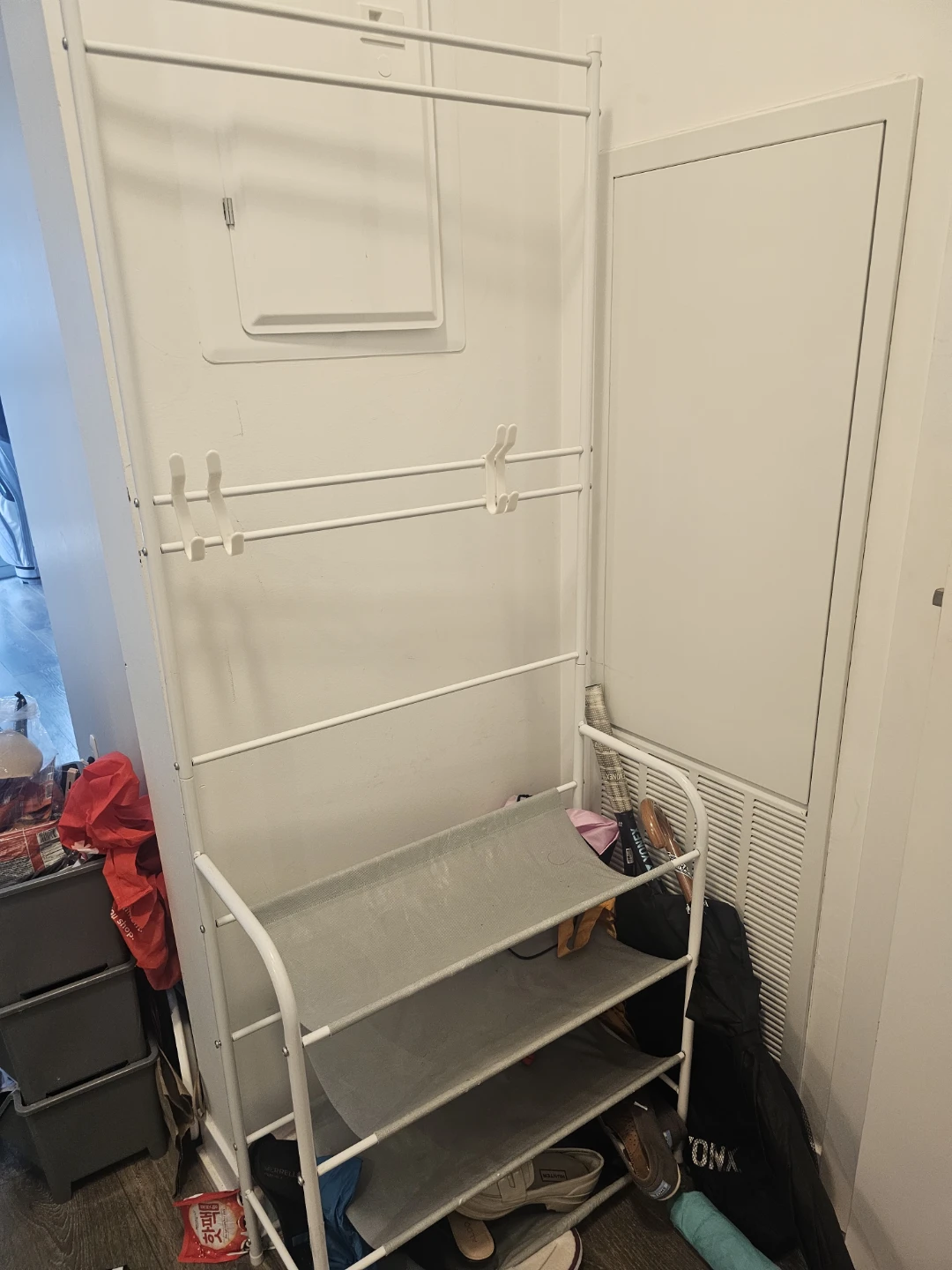White 4-Tier Shoe Rack with Hanging Rail