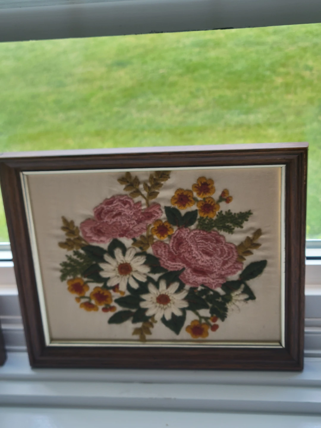 Vintage Framed Floral Crewel Embroidery Pictures. Art. One left!