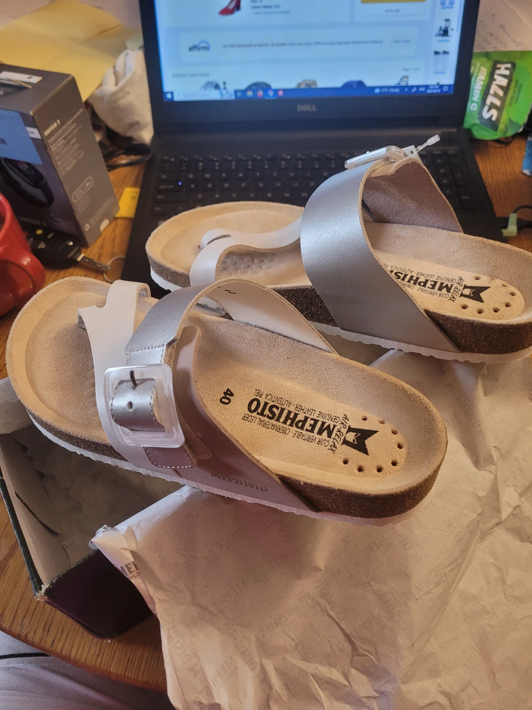Mephisto White and Silver Sandals
