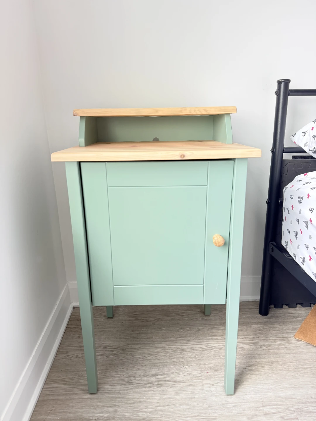 Nightstand, light green and wood