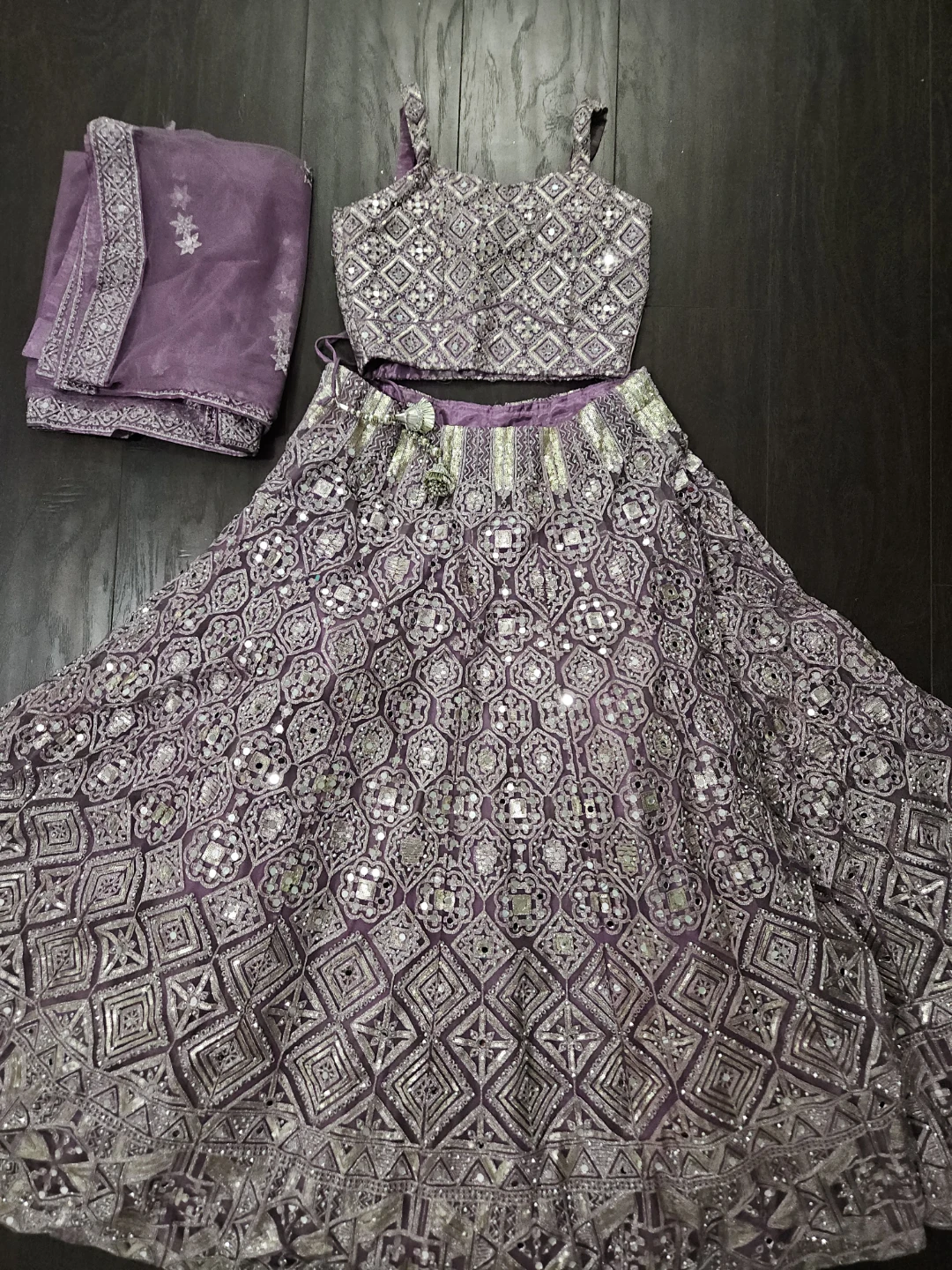 Purple Embroidered Lehenga with Blouse and Dupatta