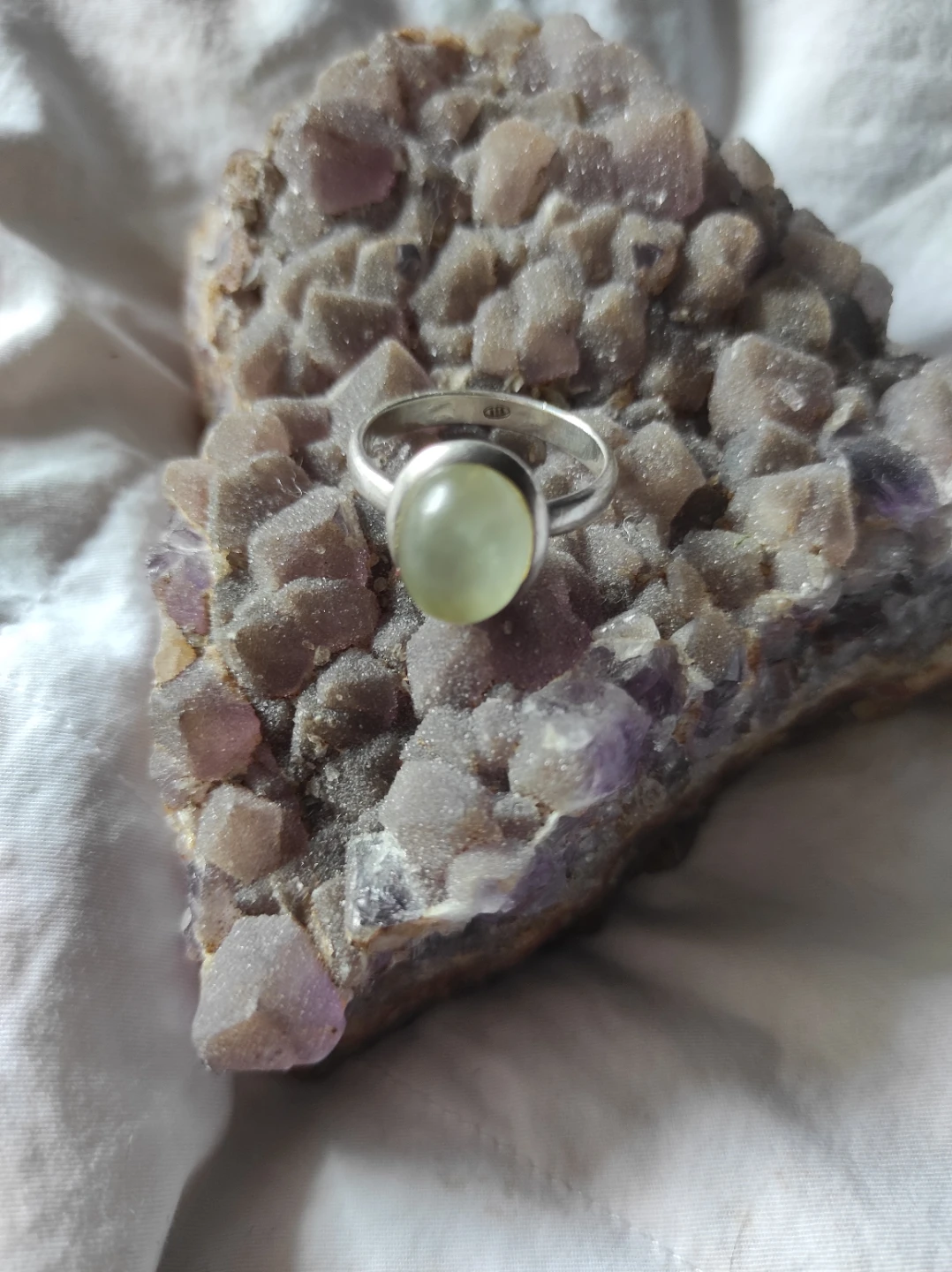 Silver Ring with prehnite Stone
