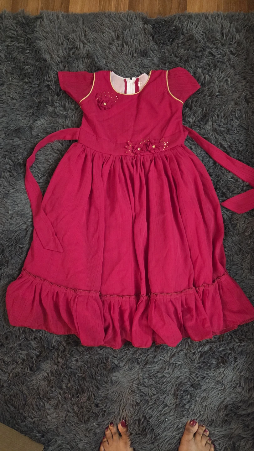 Girls Pink Dress with Gold Trim