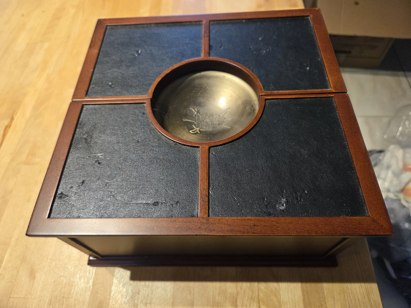Wooden Jewellery Box with Brass Bowl