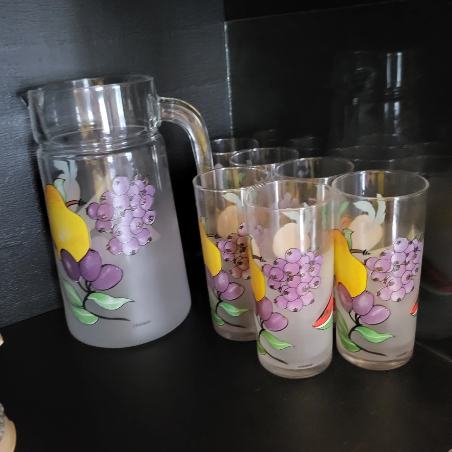 Vintage Fruit Pitcher and Glasses Set