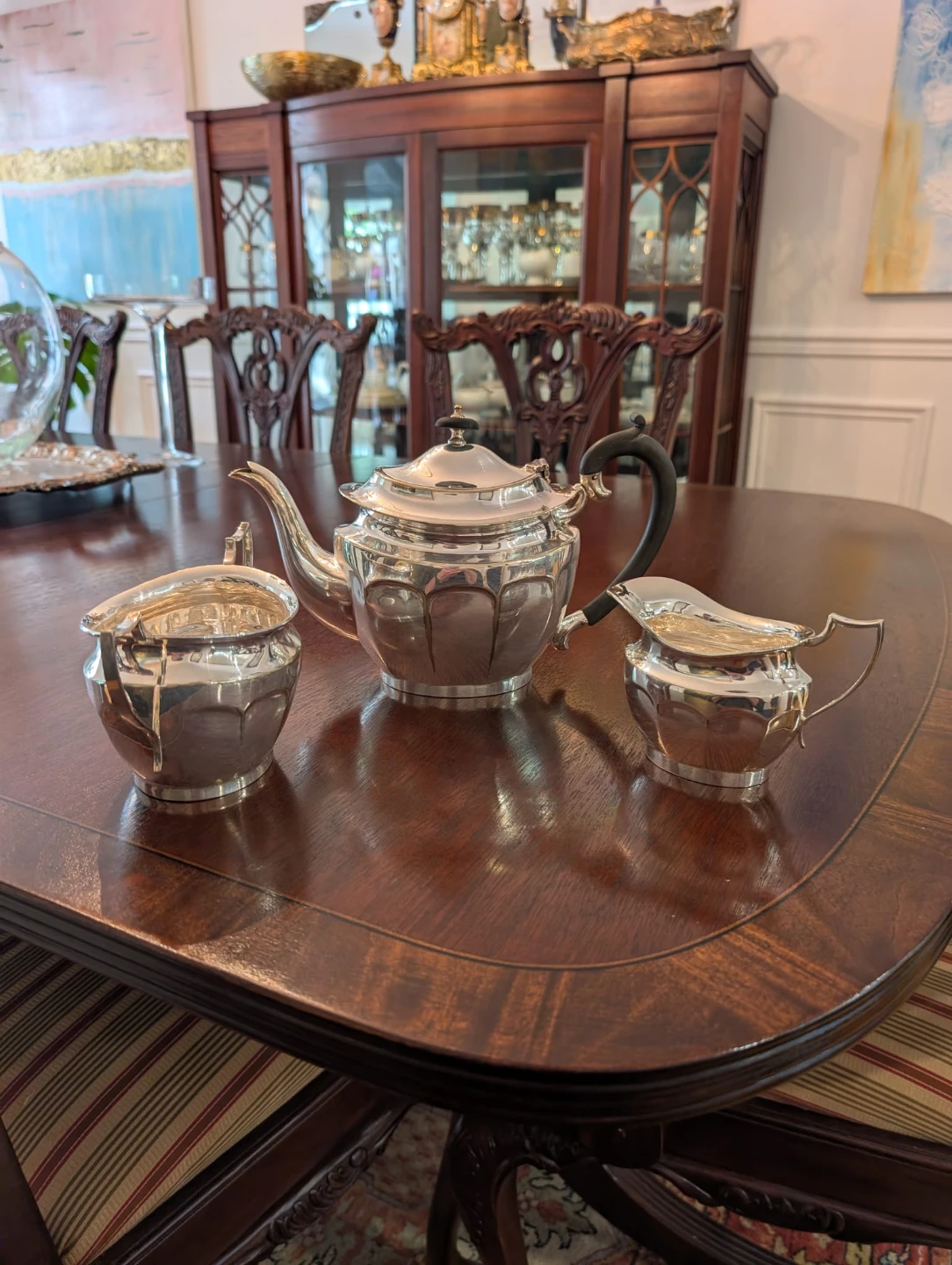 Silver Tea Set - teapot, sugar, and creamer