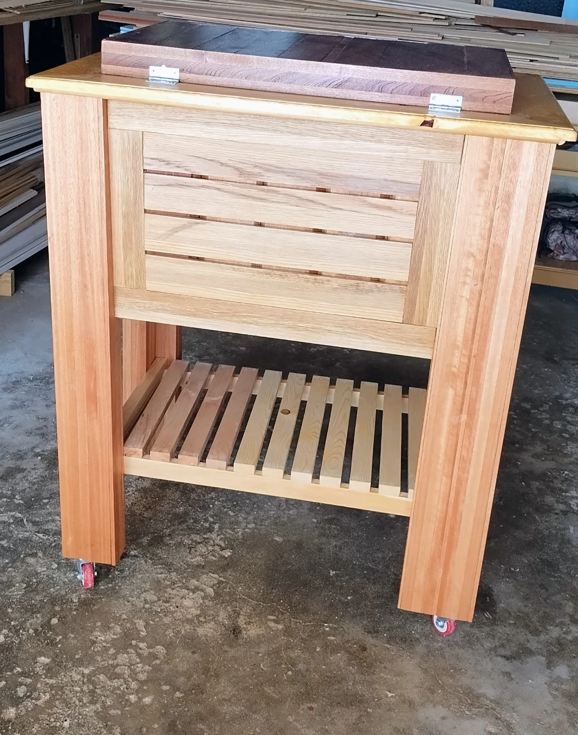 Wooden Rolling Cooler Cart with Ice Chest - photo 4